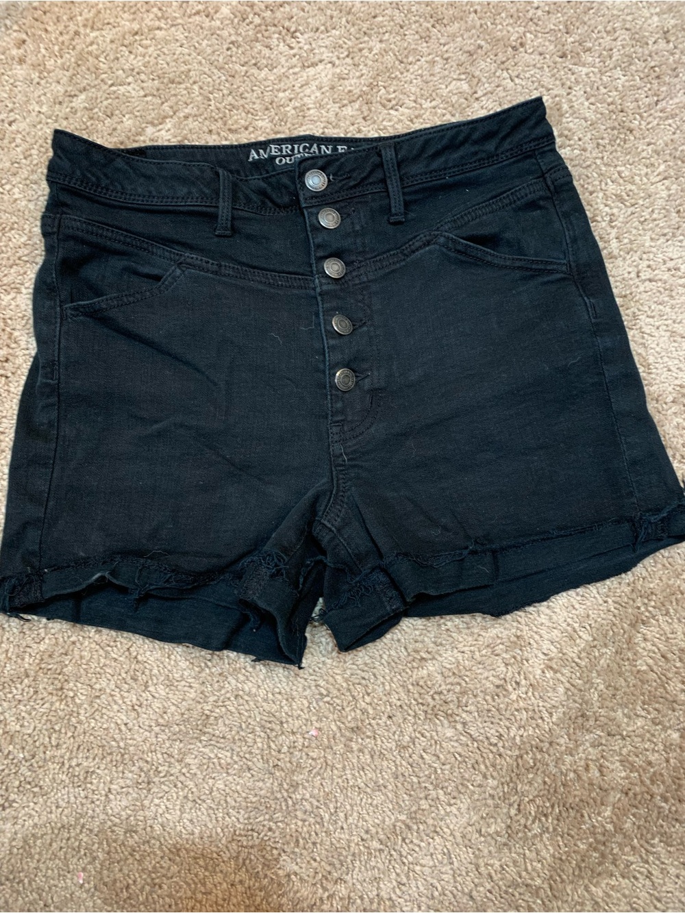 American Eagle Outfitters Black High-Rise Button-Front Denim Shorts